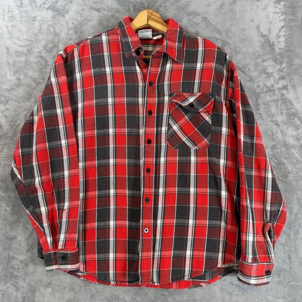 Vintage Prentiss Outdoors Men's Flannel Shirt Size L Large Red Black Plaid - Picture 1 of 7